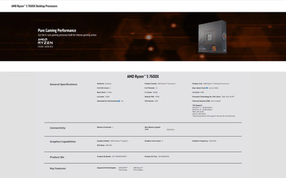 AMD Ryzen 5 7600X CPU - 6-Core, 12-Thread Gaming Processor, 5nm, 38MB Cache, Socket AM5 (No Fan)