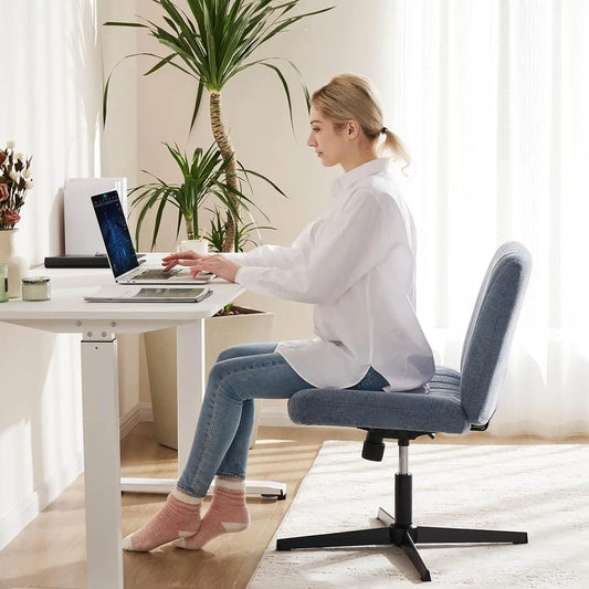 Criss-Cross Leg Office Chair – Armless Wide Seat, Height Adjustable Swivel for Home or Desk
