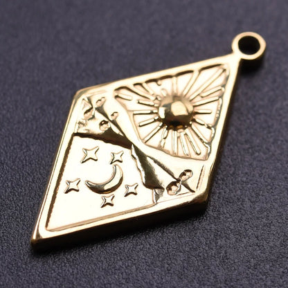 6pcs Real Gold-Plated Sun Charms - Stainless Steel Jewelry Making Pendants, Heart, Moon & Sunshine Design