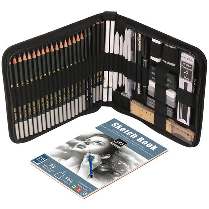 Complete 54-Piece Drawing Sketch Pencils Set - Wood Pencil Tool Kit with Artist Pencil Bags, Graphite & Charcoal Pencils, Erasers, Painting Book