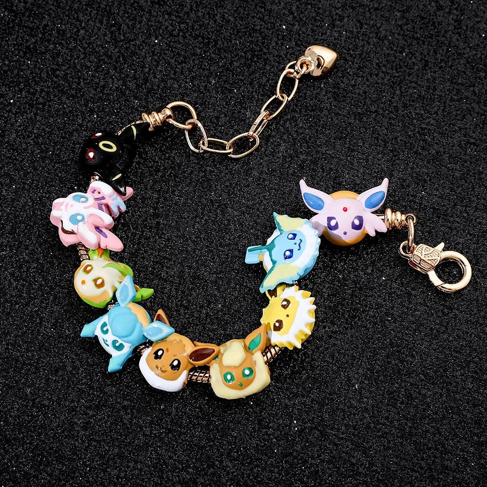 Pokemon Anime Eevee Beads Bracelet – Cute Cartoon Enamel Beaded Hand Chain, DIY Bangle Jewelry for Women & Men