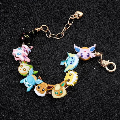 Pokemon Anime Eevee Beads Bracelet – Cute Cartoon Enamel Beaded Hand Chain, DIY Bangle Jewelry for Women & Men