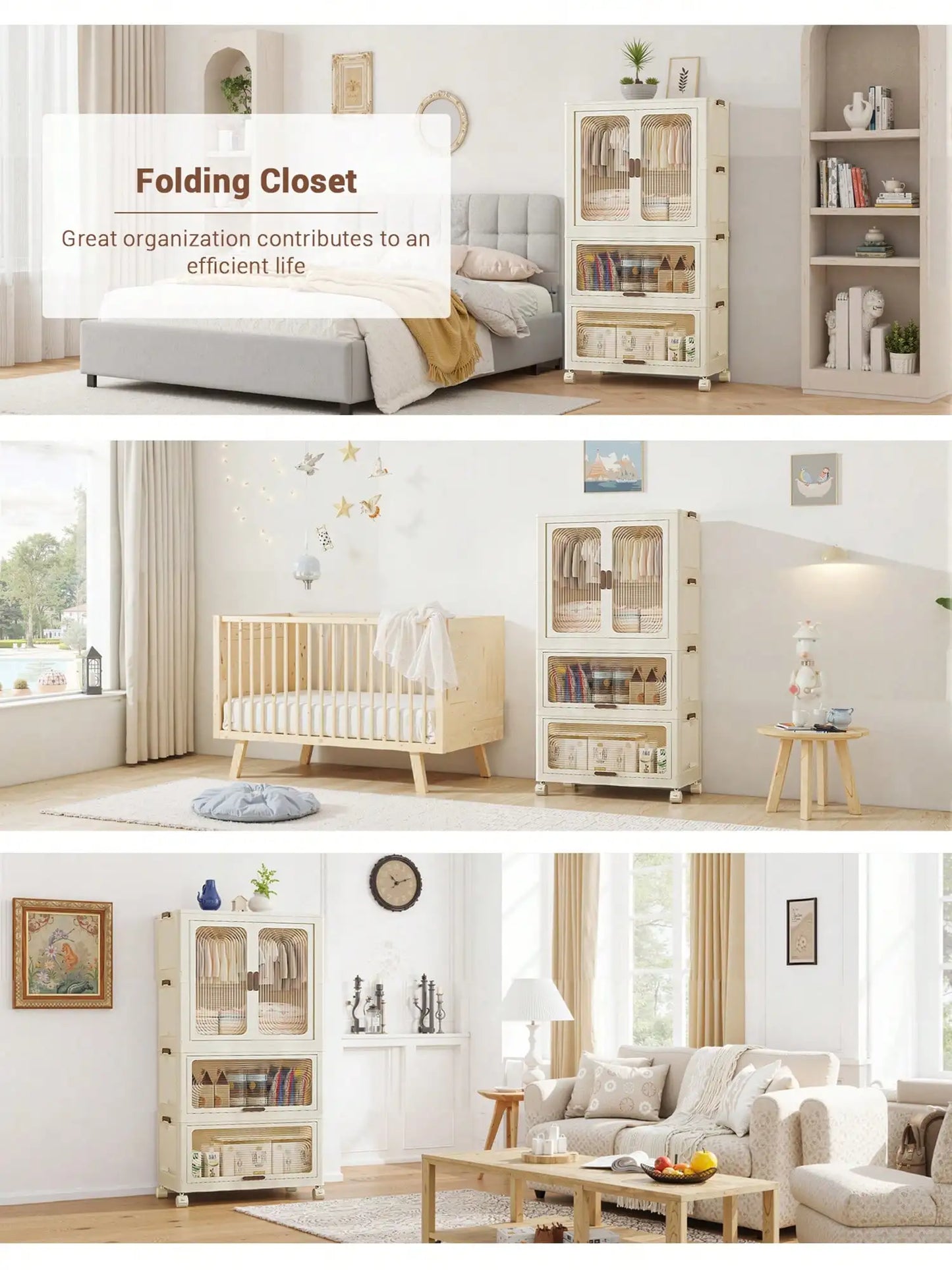 Plastic Wardrobe Closet — 27.6" Wide Stackable Multi-Layer Storage Bins with Lids & Wheels, Collapsible Drawer Organizer