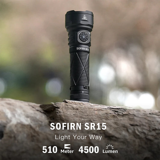 Sofirn SR15 Flashlight – 4500 Lumen SFT25R LED, 21700 USB-C Rechargeable Torch with 5V/3A Charge