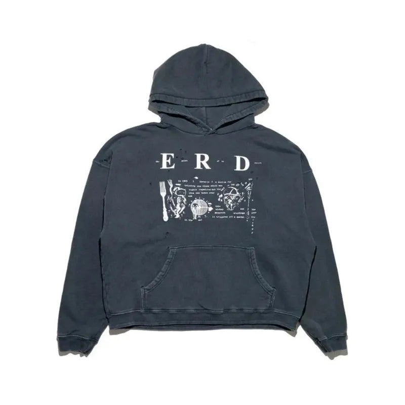 2025SS Ripped E.R.D. Hoodie – Men & Women Slogan Print Short Wide Sweatshirt
