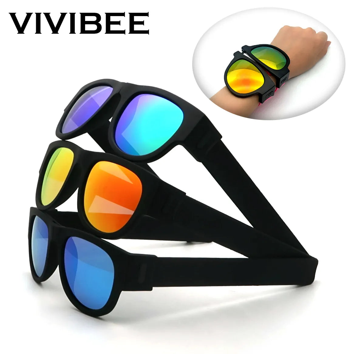 VIVIBEE Novelty Mirror Men Polarized Folding Sunglasses - Slap Sport Foldable Wristband Shades, 2024 Trending Product