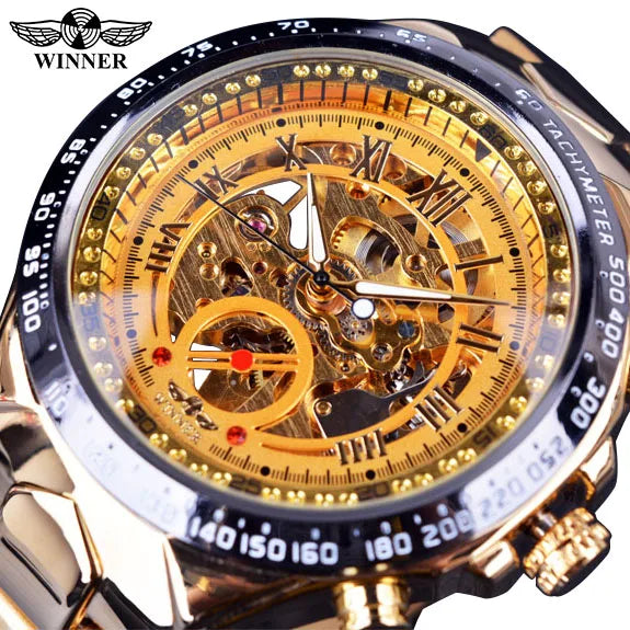 Winner Men's Luxury Mechanical Watch – Sport Design Bezel, Automatic Skeleton Dial, Fashion Montre Homme