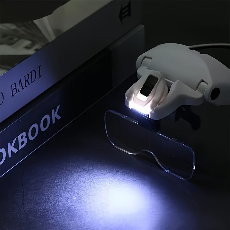 2 LED Headband Magnifier with 5 Replaceable Lenses - Reading Loupe for Jewelry & Electronics Repair (1.0X, 1.5X, 2.0X, 2.5X, 3.5X)