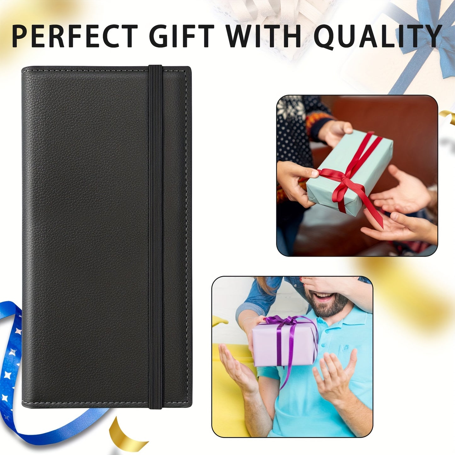 Classic Style Synthetic Leather Mini Checkbook Cover – Durable and Slim Design with Duplicate Check Divider – 7''x 3.7'' Checkbook Holder