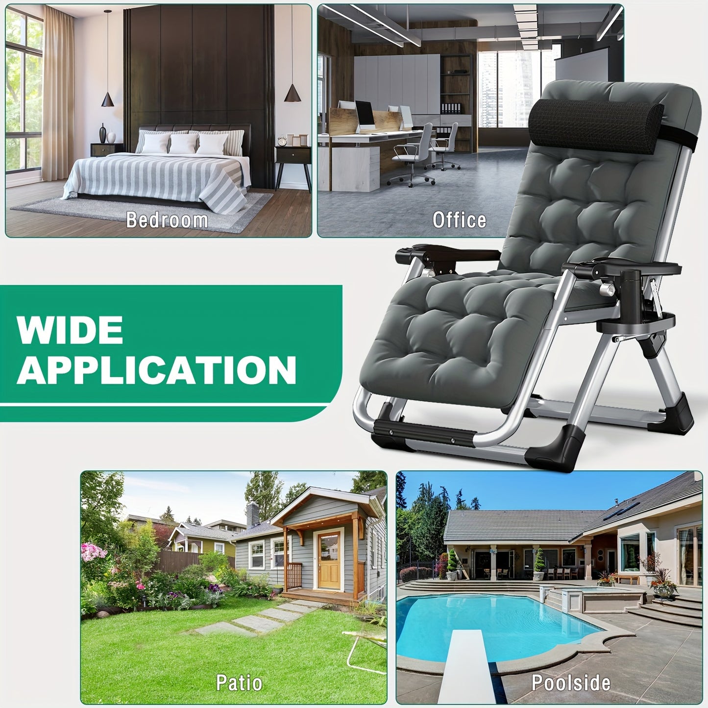 Zero Gravity Chair – Reclining Lounge Chair with Removable Cushion & Cup Holder, Indoor/Outdoor Patio Recliner, Supports Up to 440lbs