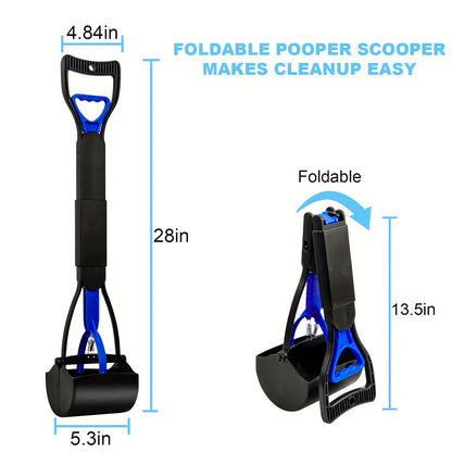 28" Foldable Dog Pooper Scooper – Unbreakable Material with Durable Spring, Ideal for Grass & Gravel, Blue