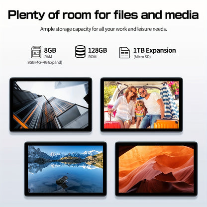 PRITOM 10.1" 2-in-1 Android 14 Tablet - Includes Keyboard, Mouse, Protective Case, Stylus, 128GB ROM, 4GB+4GB RAM, 8MP Dual Camera, 8-Core Processor, 8000mAh Battery, 1280x800 IPS HD Display, Wi-Fi