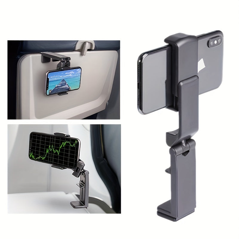 Foldable Travel Phone Stand – Airplane Seat Mount Holder, Adjustable & Rotatable, Portable, Compact, Space-Saving Design for Train, Flight, Desk