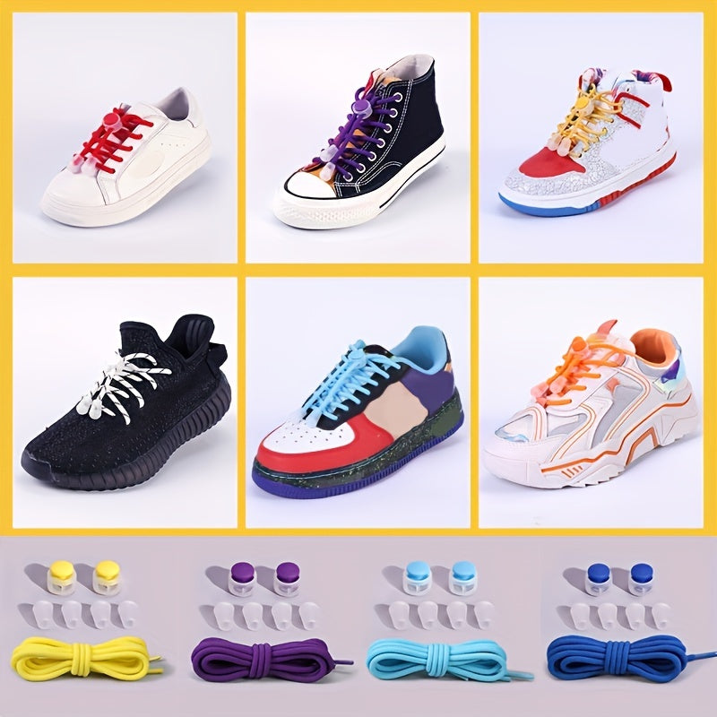 Round No-Tie Elastic Shoelaces – Stretchable Laces for Sneakers, Casual & Skate Shoes
