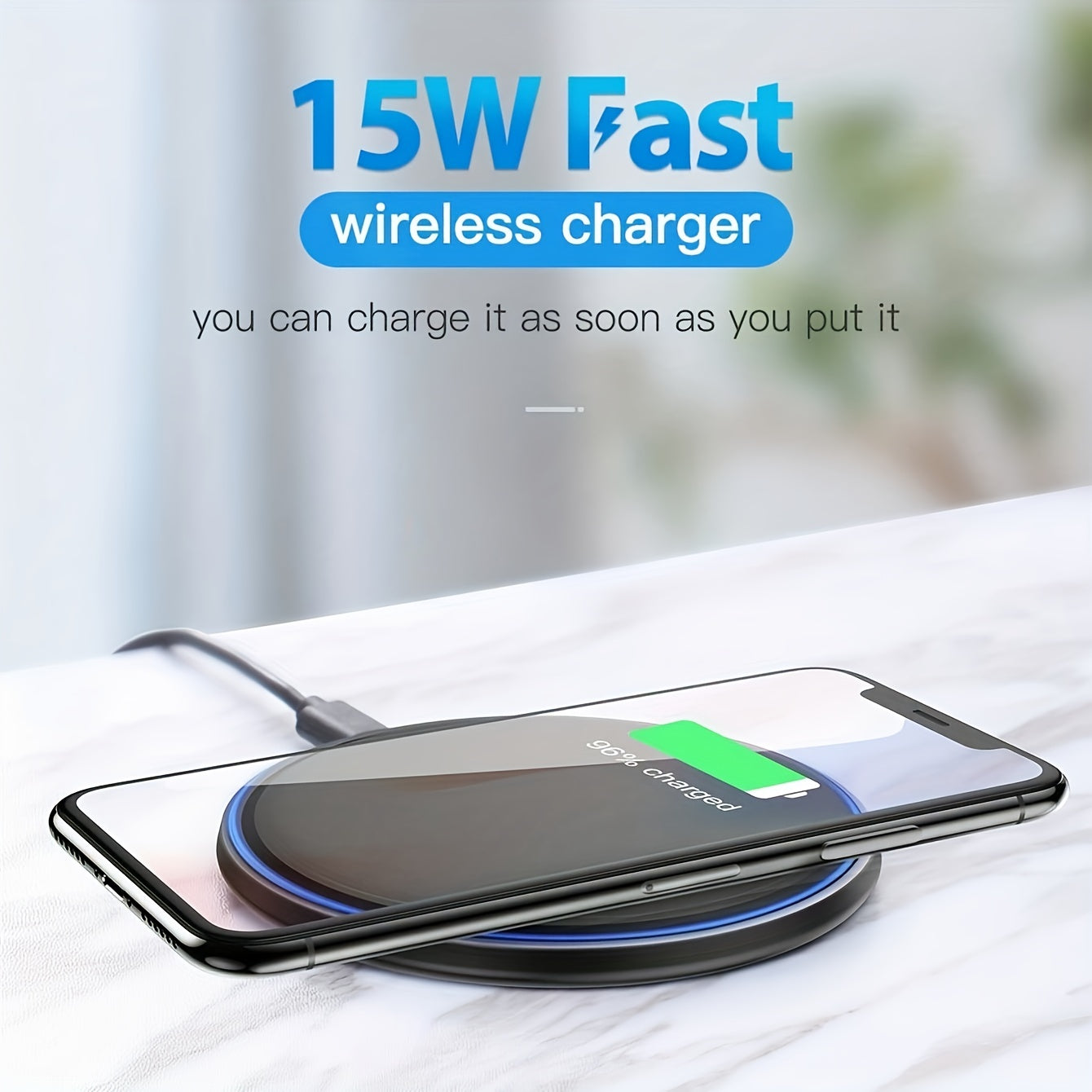 15W Fast Wireless Charger for iPhone 15/14/13/12 Pro Max/Mini, AirPods and Samsung Galaxy S24/S23/S22/S21 Series – Compatible with Note and Z Fold/Z Flip