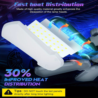 LED Garage Lights 1-Pack – Screw-In Light Bulb with 6+1 Adjustable Panels, 15000LM, 6500K – Deformable Ceiling LED Shop Light for Garage, Barn, Attic, Basement