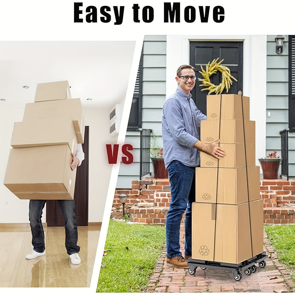 Spacekeeper Folding Hand Truck – 500 LB Heavy Duty Utility Dolly with 6 Wheels & 2 Elastic Ropes for Luggage, Moving, Shopping, Office Use (Black)