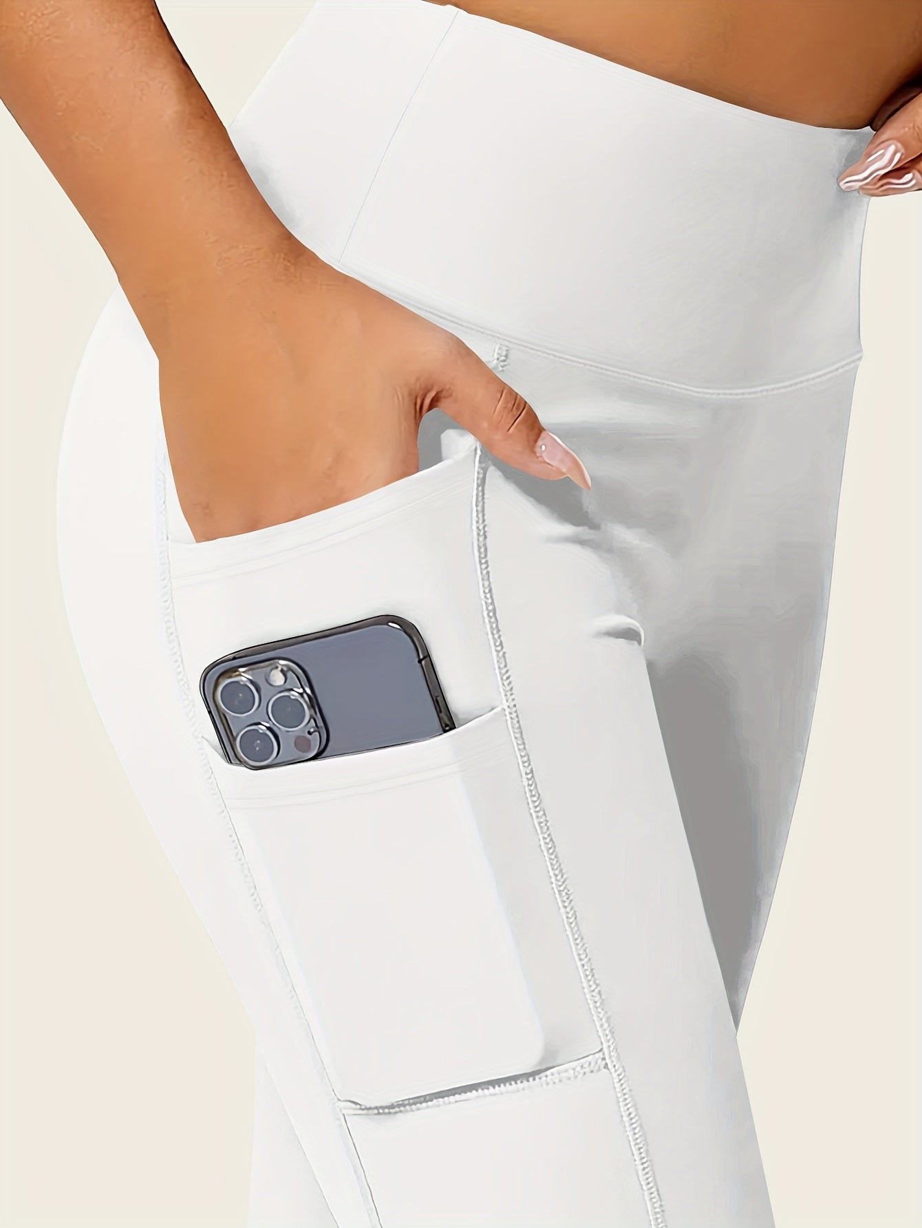 Solid Color Yoga Pants with Pocket – High-Stretch Fitness Leggings for Running and Sports – Women's Activewear