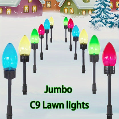 12 Pack Solar-Powered C9 LED Christmas Ground Spike Lights - Garden Decor & Holiday Illumination