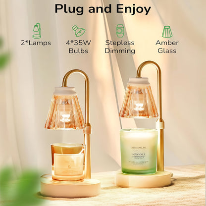 2 Pack Height Adjustable Candle Warmer Lamp with Dimmer - JACKYLED Fragrance Heater with 4 Bulbs - Perfect for Scented Candles, Home Decor and Housewarming Gift