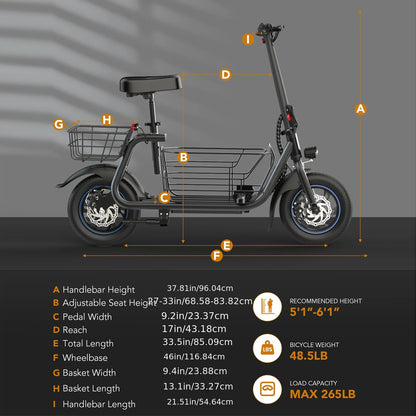 550W Electric Scooter with Basket for Dogs – 20-Mile Range, 18.6MPH Speed – Ample Storage for Pets and Cargo