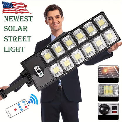 1 PCS Solar Street Light: 6500K 100000LM with 504 LEDs, Dusk to Dawn Solar Flood Light with Wide Angle Motion Sensor and Remote Control for Commercial and Yard Lighting