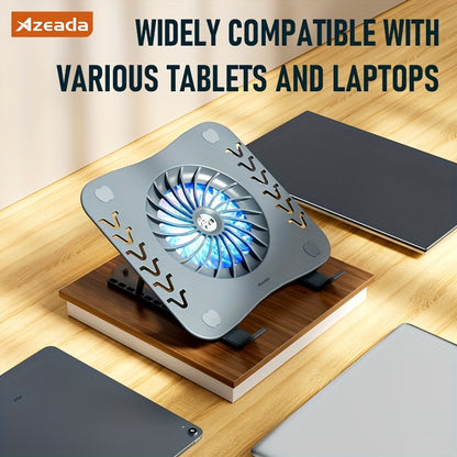 Foldable Laptop Cooling Stand - Silent Fan, Radiator and Holder for MacBook, Tablet, Notebook - Ergonomic, Adjustable, Portable