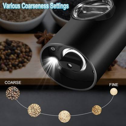 Rechargeable Electric Salt and Pepper Grinder Set - 1/2 pcs, Adjustable Coarseness, LED Light, USB Charging | One-Hand Operation, Space-Saving, Easy to Clean - Perfect Mother's Day Gift
