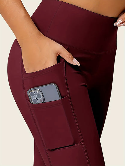 Solid Color Yoga Pants with Pocket – High-Stretch Fitness Leggings for Running and Sports – Women's Activewear