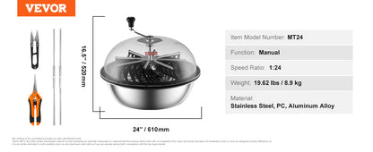 VEVOR 16/19/24 in Manual Leaf & Bud Bowl Trimmer — Stainless Steel Blades, Twist-Spin Cut, Clear Dome