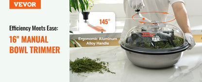 VEVOR 16/19/24 in Manual Leaf & Bud Bowl Trimmer — Stainless Steel Blades, Twist-Spin Cut, Clear Dome