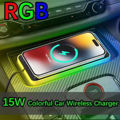 RGB Car Wireless Charger – Ultra-Fast 15W with Anti-Slip Design and Vibrant LED Light – Compatible with iPhone 15/14/13/12, Samsung, Xiaomi