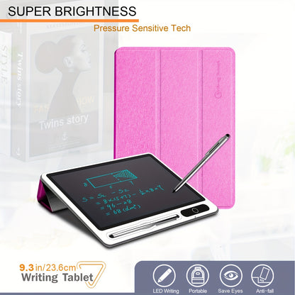9.3in Ultra-Slim LCD Writing Tablet with Leather Protective Case - Portable Digital Handwriting Pad for Doodling, Drawing, Note-Taking - Ideal Gift for Students, Adults, School, or Office