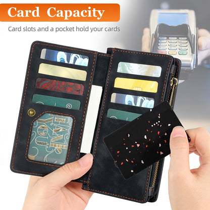 MEGSHI Faux Leather Wallet Phone Case for iPhone - Card Slots, Lanyard, Magnetic Detachable Cover, Zipper Pocket and Cash Slot