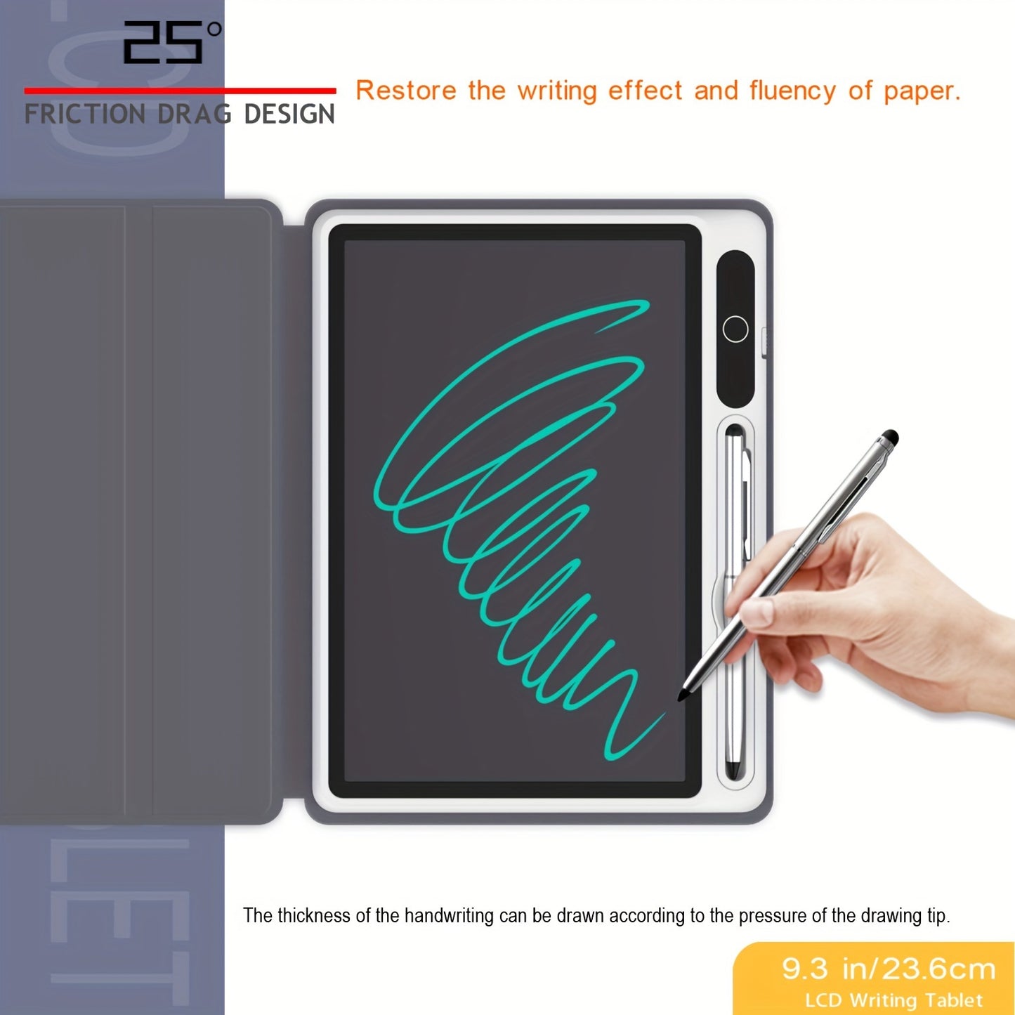 9.3in Ultra-Slim LCD Writing Tablet with Leather Protective Case - Portable Digital Handwriting Pad for Doodling, Drawing, Note-Taking - Ideal Gift for Students, Adults, School, or Office