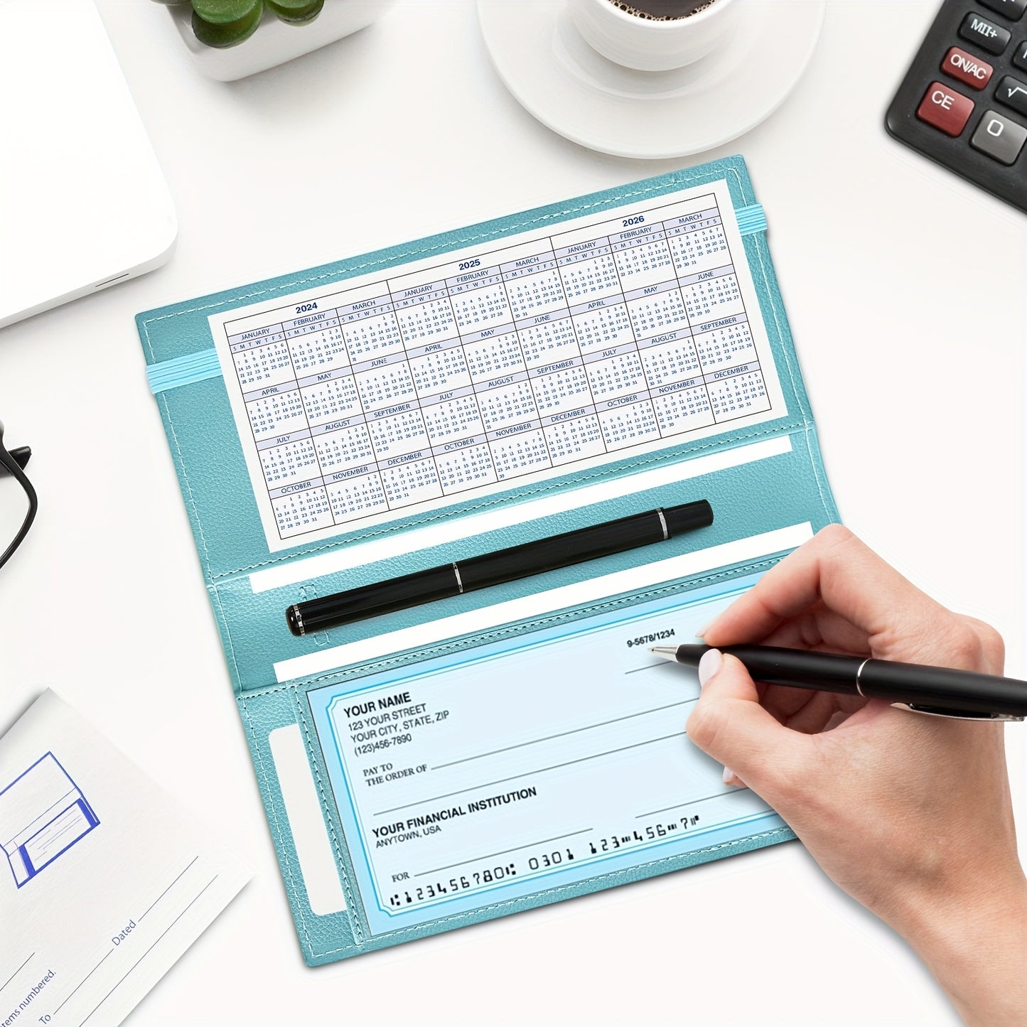 Classic Style Synthetic Leather Mini Checkbook Cover – Durable and Slim Design with Duplicate Check Divider – 7''x 3.7'' Checkbook Holder