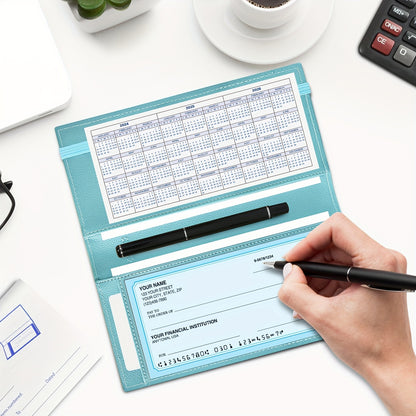 Classic Style Synthetic Leather Mini Checkbook Cover – Durable and Slim Design with Duplicate Check Divider – 7''x 3.7'' Checkbook Holder