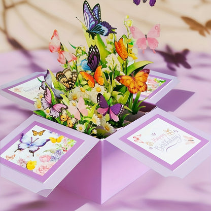 3D Pop-Up Birthday Greeting Card – Floral & Butterfly Design, Handwritten Note Feature, Premium Paper – Perfect for Parents, Friends, Grandparents