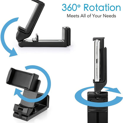 Foldable Travel Phone Stand – Airplane Seat Mount Holder, Adjustable & Rotatable, Portable, Compact, Space-Saving Design for Train, Flight, Desk