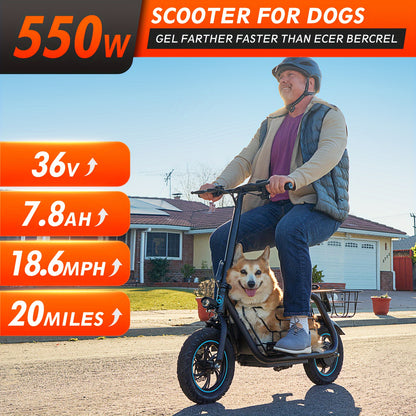550W Electric Scooter with Basket for Dogs – 20-Mile Range, 18.6MPH Speed – Ample Storage for Pets and Cargo
