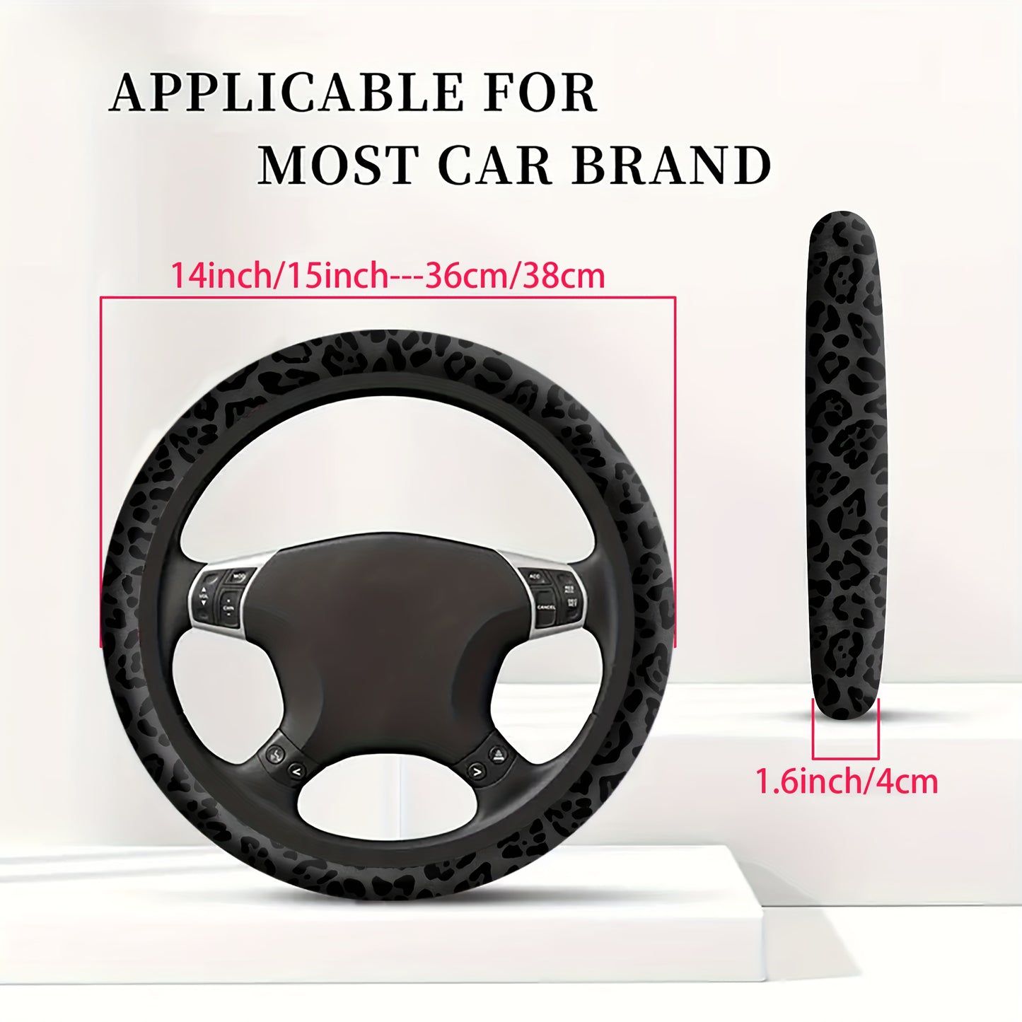 Black Leopard Print Steering Wheel Cover – Non-Slip, Stretchable Car Accessory for Men and Women