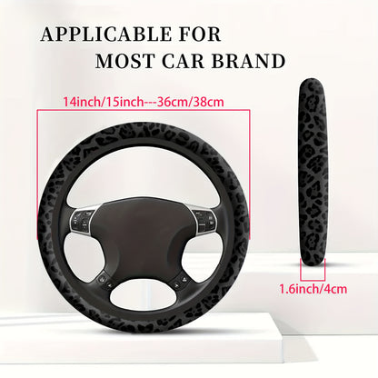 Black Leopard Print Steering Wheel Cover – Non-Slip, Stretchable Car Accessory for Men and Women