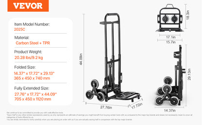 VEVOR 460 lbs Stair Climbing Folding Hand Truck – 6-Wheel Dolly with Handle & Elastic Ropes for Shopping, Moving, Warehouse