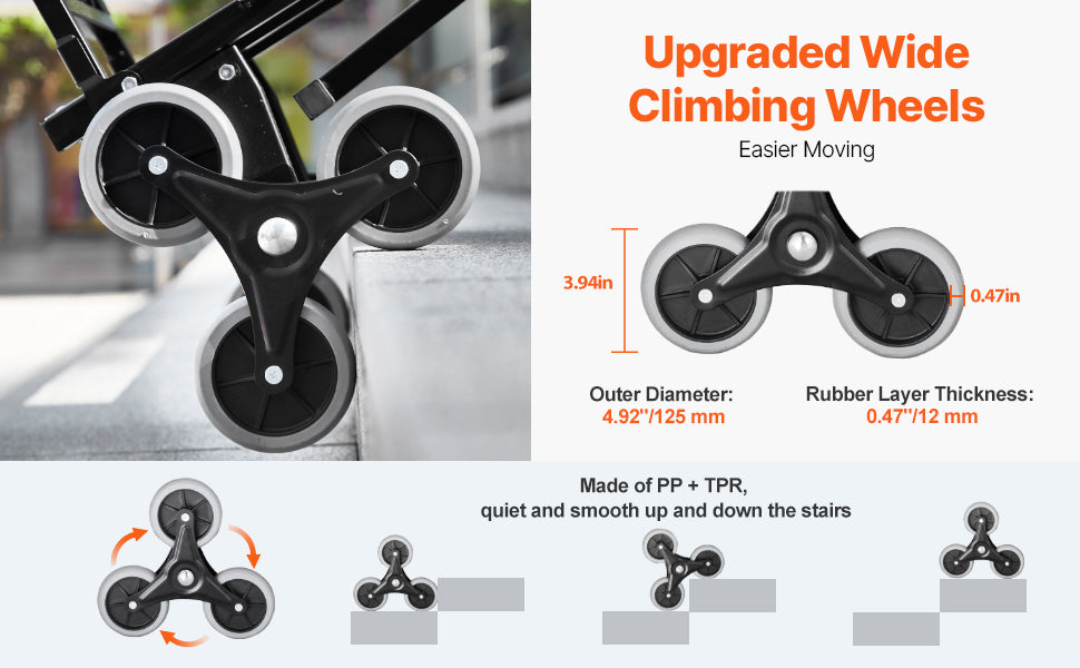 VEVOR 460 lbs Stair Climbing Folding Hand Truck – 6-Wheel Dolly with Handle & Elastic Ropes for Shopping, Moving, Warehouse