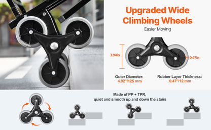 VEVOR 460 lbs Stair Climbing Folding Hand Truck – 6-Wheel Dolly with Handle & Elastic Ropes for Shopping, Moving, Warehouse