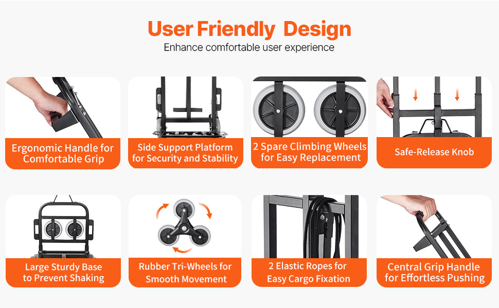 VEVOR 460 lbs Stair Climbing Folding Hand Truck – 6-Wheel Dolly with Handle & Elastic Ropes for Shopping, Moving, Warehouse
