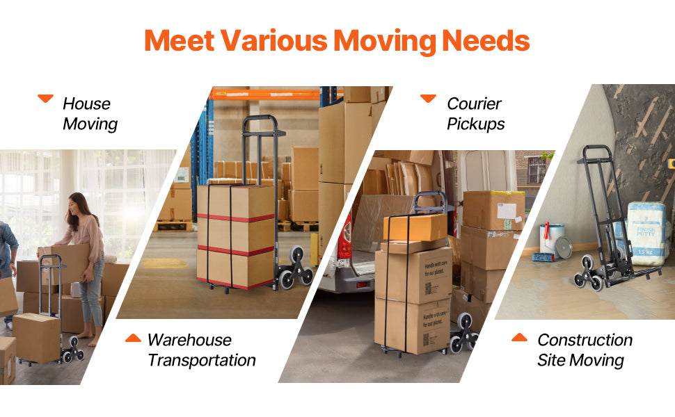 VEVOR 460 lbs Stair Climbing Folding Hand Truck – 6-Wheel Dolly with Handle & Elastic Ropes for Shopping, Moving, Warehouse