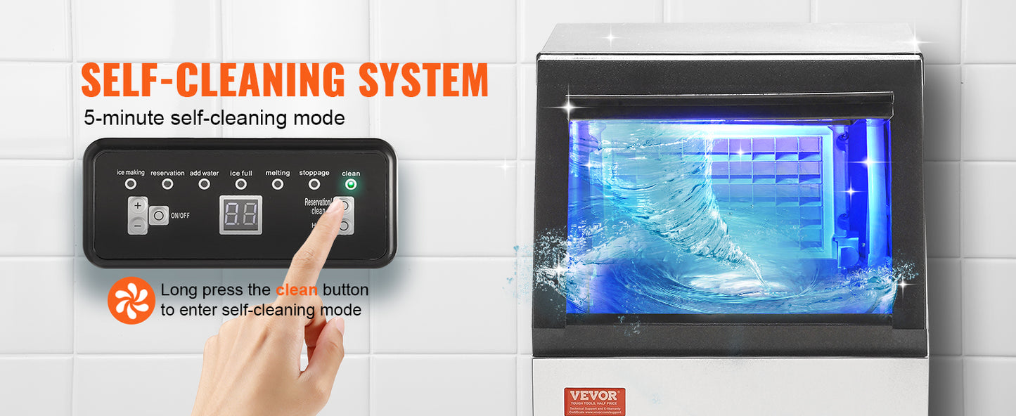 VEVOR Commercial Ice Maker – 100LB/24H, 45 Ice Cubes in 12-15 Mins, Freestanding with LED Display