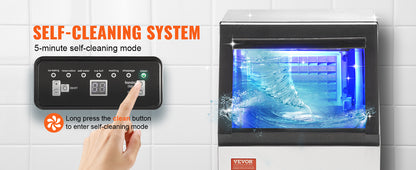 VEVOR Commercial Ice Maker – 100LB/24H, 45 Ice Cubes in 12-15 Mins, Freestanding with LED Display