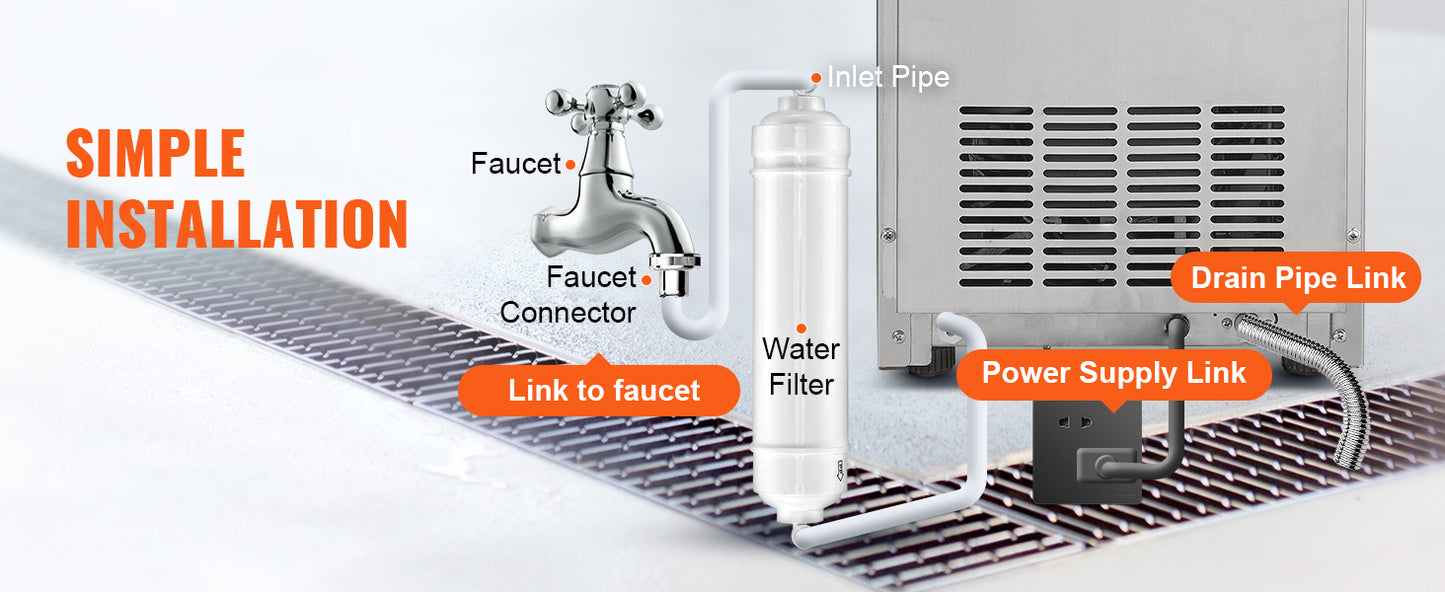 VEVOR Commercial Ice Maker – 100LB/24H, 45 Ice Cubes in 12-15 Mins, Freestanding with LED Display